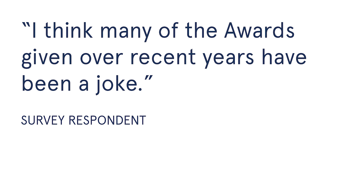 "I think many of the Awards given over recent years have been a joke." Survey Respondent